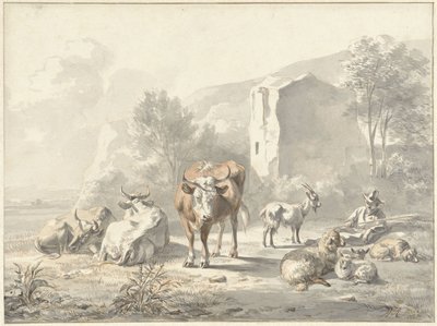 Sığır ve harabe ile manzara by Jan van Ravenswaay
