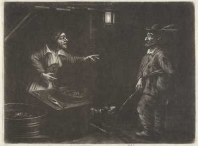 Balıkçı ve idrar yapan bir adamla gece manzarası by Jan van Somer