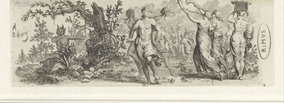 Satirler tarafından gözetlenen dans eden periler by Jan van Vianen