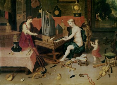 İşitme Alegorisi, bir organizatörün detayı by Jan van and Balen, Hendrik van Kessel
