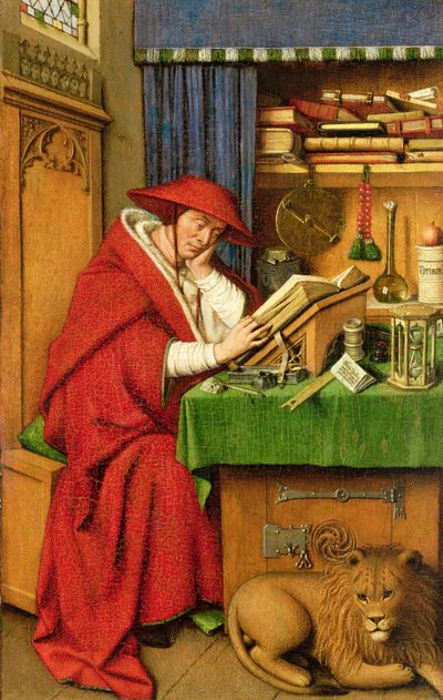Aziz Jerome Çalışmasında (panelde keten kağıt üzerine yağlı boya) by Jan van Eyck