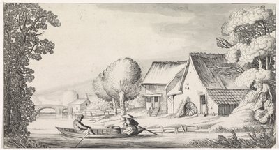 Çiftçi ve çiftçinin karısı bir kürek teknesinde Playsante manzaraları ve eğlenceli sahneler (dizi başlığı) by Jan van de Velde (II)