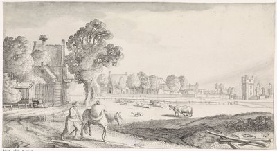Köy yolunda yük arabası olan çiftçi Playsante manzaraları ve eğlenceli sahneler (dizi başlığı) by Jan van de Velde (II)