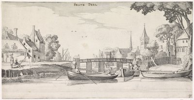 Bir köyde bir iskelede tekneler Playsante manzaraları ve eğlenceli sahneler (dizi başlığı) by Jan van de Velde (II)