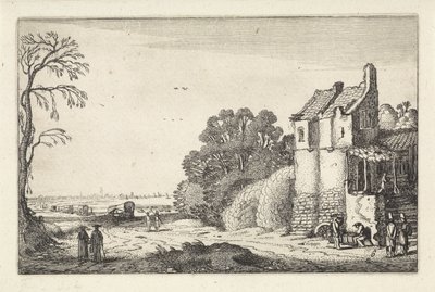 Bir köy yolunda bir evde ve kapalı vagonlarda rakamlar Manzaralar (dizi başlığı) Amenissimae aliquot requculae (dizi başlığı) by Jan van de Velde (II)