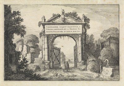 Bir manzara kapısındaki rakamlar Manzaralar (dizi başlığı) Amenissimae aliquot requculae (nesne üzerinde seri başlığı) by Jan van de Velde (II)