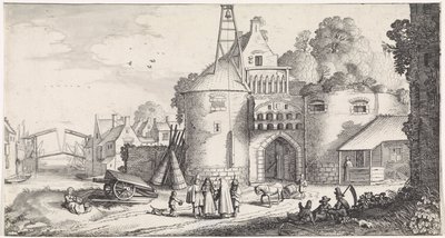 Bir şehir kapısındaki rakamlar Eğlenceli manzaralar ve eğlenceli şiirler (dizi adı) by Jan van de Velde (II)