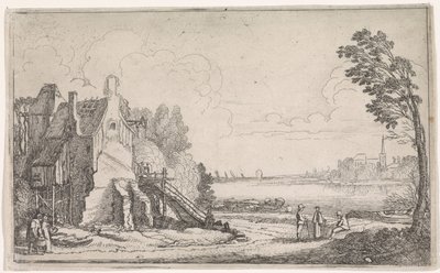 Bir nehir tarafından harap bir evde rakamlar Nehir manzaraları (dizi başlığı) by Jan van de Velde (II)