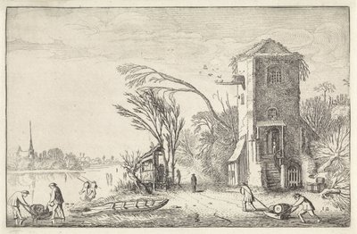 Bir kule ile bir kış manzarasında figürler Manzaralar (dizi başlığı) Amenissimae aliquot requculae (dizi başlığı) by Jan van de Velde (II)