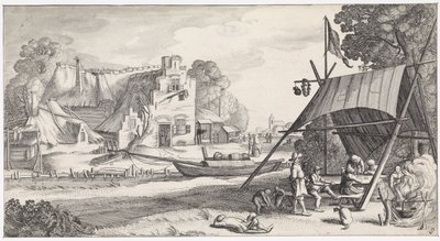 Bir handa bir çadır bezinin altındaki rakamlar Playsante manzaraları ve eğlenceli sahneler (dizi başlığı) by Jan van de Velde (II)
