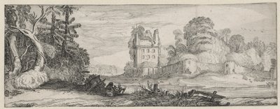 Duvara yakın yıkık bir evin görünümü Manzaralar ve kalıntılar (dizi başlığı) Amoenissimae aliquot Regiunculae (dizi başlığı) by Jan van de Velde (II)