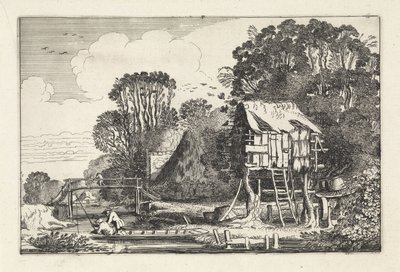Bir güvercinlik yakınındaki bir teknede olta balıkçıları Manzaralar (dizi başlığı) Amenissimae aliquot requculae (dizi başlığı) by Jan van de Velde (II)