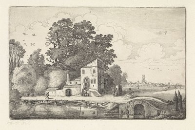 Nehir manzarasında taş köprünün yanındaki ev Manzaralar (dizi başlığı) Amenissimae aliquot requculae (dizi başlığı) by Jan van de Velde (II)