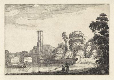 Bir köprüde Pont ve bir harabe Manzaralar (dizi başlığı) Amenissimae aliquot requculae (dizi başlığı) by Jan van de Velde (II)