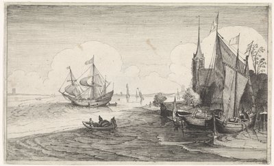 Bir kilisede gemiler ve kıyılar Deniz Manzaraları (dizi adı) by Jan van de Velde (II)