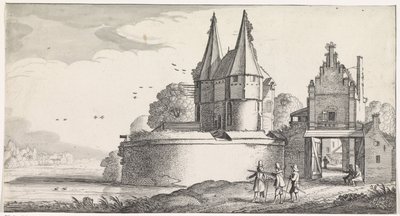 Nehir kenarında bir kale ve şehir kapısında askerler Playsante manzaraları ve eğlenceli sahneler (dizi başlığı) by Jan van de Velde (II)