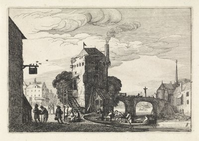 Bir nehir üzerinde bir köprü ile şehir manzarası Manzaralar (dizi başlığı) Amenissimae aliquot requculae (dizi başlığı) by Jan van de Velde (II)