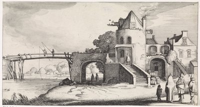Nehir üzerinde ahşap köprülü paralı ev Playsante manzaraları ve eğlenceli sahneler (dizi başlığı) by Jan van de Velde (II)