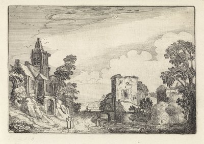 Kule ve bir manzara içinde bir kilise Amenissimae aliquot requculae (dizi başlığı) Manzaralar (dizi başlığı) by Jan van de Velde (II)
