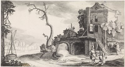 Han olarak kullanılan bir kulenin yanında iki şahin Playsante manzaraları ve eğlenceli sahneler (dizi başlığı) by Jan van de Velde (II)