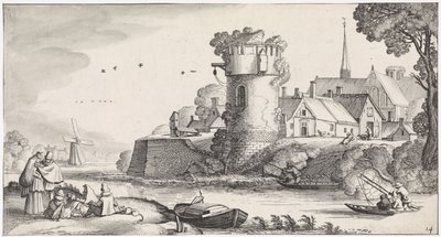 Bir nehir üzerinde gözetleme kulesi Eğlenceli manzaralar ve eğlenceli şiirler (dizi adı) by Jan van de Velde (II)