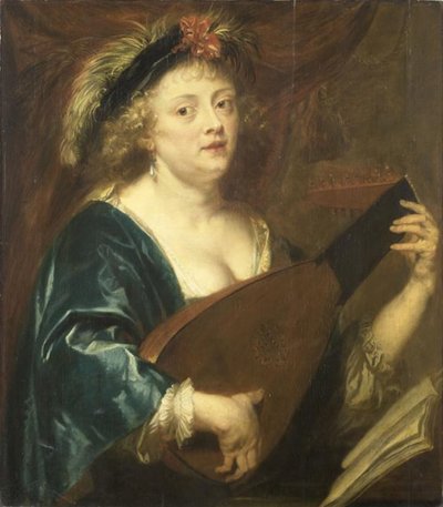 Fransızca:  Femme jouant du luth Lavta çalan bir kadın portresi by Jan van den Hoecke
