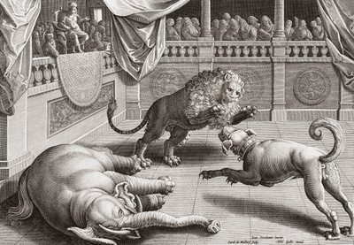 Büyük İskender hayvanların kavgasını izliyor, 16. yüzyıl by Jan van der 1523 1605 after Straet