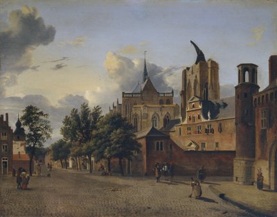 Merkezde bitmemiş katedralin bulunduğu Köln'de bir sokak by Jan van der Heyden