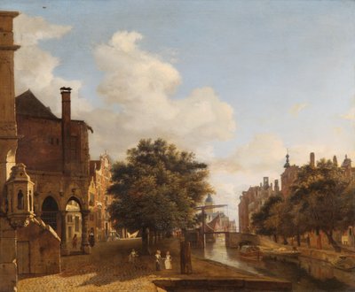 Mimari Fantezi, Eski Belediye Binası ile, Amsterdam c.1667-72 (meşe panel üzerine yağlı boya) by Jan van der Heyden