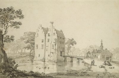 Zuylenburgh Kalesi (Slot Zuylen) (kağıt üzerinde kalem ve kurşun kalem) by Jan van der Heyden