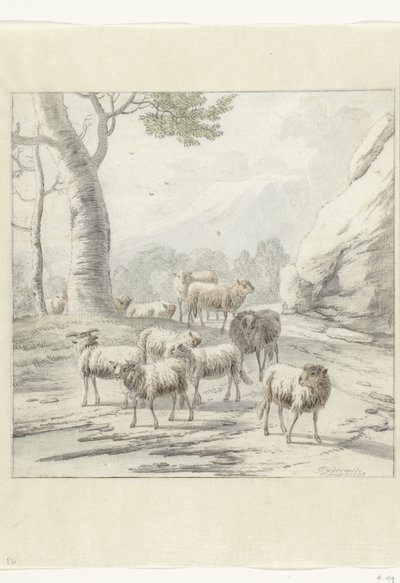 Bir Ağacın Yanında Koyun Sürüsü ile Manzara by Jan van der Meer (II)
