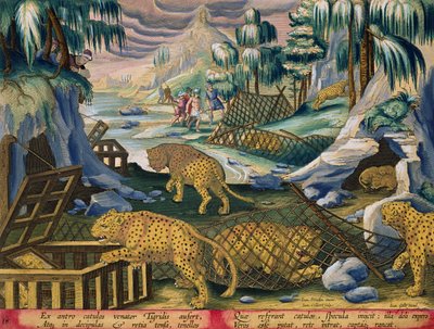Leoparları Aynalı Ağlar ve Kafeslerle Yakalamak, Jan Collaert (1566-1628) tarafından oyulmuş 