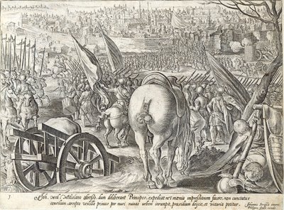 Giovanni de' Medici Milano'da, Philip Galle (1537-1612) tarafından oyulmuş 'Medici Tarihi'nden bir levha, c.1583 by Jan van der Straet