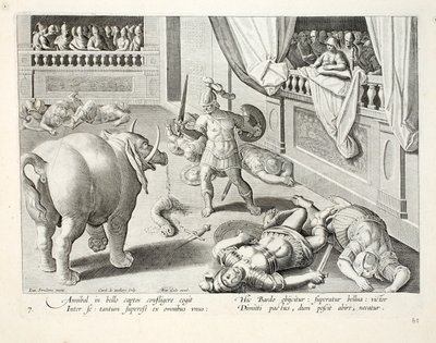 Hannibal, mağlup Romalıları birbirleriyle savaştırır, Jan Collaert (1566-1628) tarafından oyulmuş 