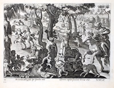 Kırsal kesimde maymun avı, Jan Collaert (1566-1628) tarafından oyulmuş 