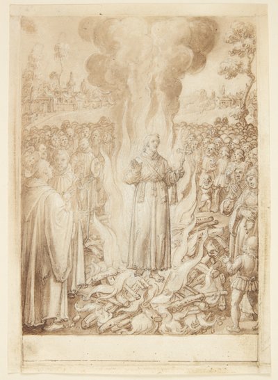 S. Giovanni Alberti Fiorentinos tarihi. Başrahip Peter, Floransa piskoposunun bir sapkın ve bir Simonist olduğunu çile ile kanıtlıyor by Jan van der Straet