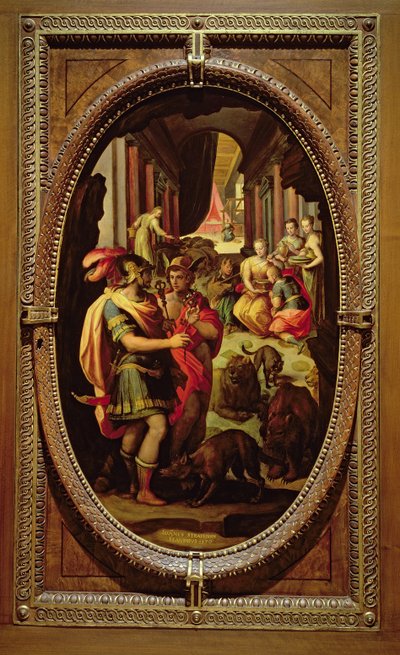 Ulysses, Mercury ve Circe, 1570 (arduvaz üzerine yağlı boya) by Jan van der Straet