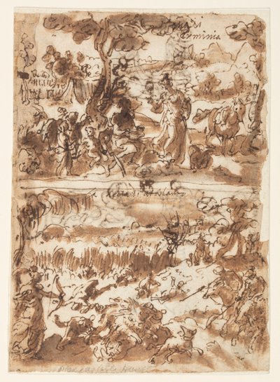 Üstte: Erminia ve çoban; Aşağıda: Atalanta, Calydonian Domuzu avlarken by Jan van der Straet, called Stradanus