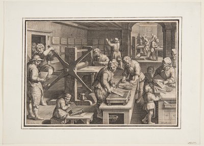 Metal üzerine gravür; Bir gemideki oymacılar by Jan van der Straet, called Stradanus