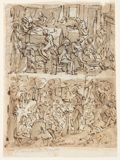 Vaftizci Yahya'nın hayatından dört sahne, bir baskı dizisi için ön tasarımlar (recto ve verso) by Jan van der Straet, called Stradanus