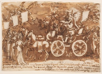 Bir eskiz defteri sayfası; Araba ve üç at by Jan van der Straet, called Stradanus