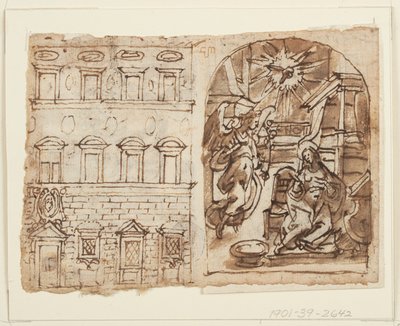 Bir eskiz defteri sayfası; Sarayın Yükselişi, Müjde, Son Akşam Yemeği by Jan van der Straet, called Stradanus