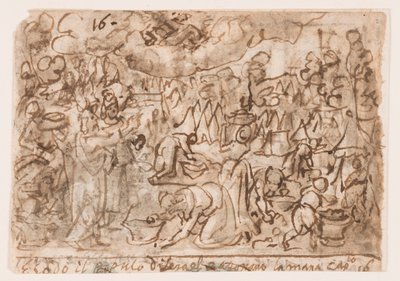 Bir eskiz defteri sayfası; Exodus - man toplama; Kurban by Jan van der Straet, called Stradanus