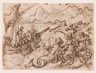 Bir eskiz defteri sayfası: Ulysses Sirenleri (rekto) geçer; Yeraltı Dünyasında Ulysses (verso) by Jan van der Straet, called Stradanus
