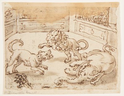 Recto: Büyük İskender, Köpeği, Fil ve Aslan arasındaki bir Kavgayı izliyor; Verso: Verso: Pliny the Elder