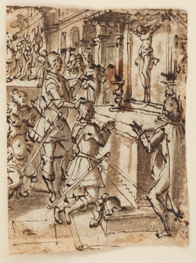 Aziz Giovanni Gualberto ve Mucizevi Haç by Jan van der Straet, called Stradanus