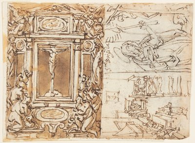 Eskiz Defteri Sayfası; Oğlu ile Marcus Aurelius Antonius Anıtı; Gravür Çalışması by Jan van der Straet, called Stradanus