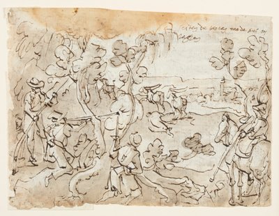 Antilop Avı ile Eskiz Defteri Sayfası by Jan van der Straet, called Stradanus