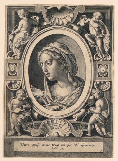 Temperance, "VII Virtutim...Hayaller"in 7. levhası by Jan van der Straet, called Stradanus