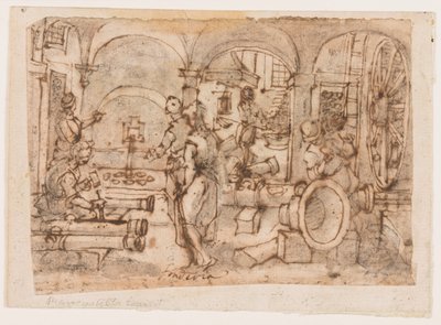Barutun İcadı, "Pulvis Pyrius" için tasarım, pl. Nova Reperta (Modern Zamanların Yeni Buluşları) baskı serisinde 3. by Jan van der Straet, called Stradanus